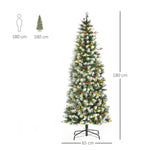 Árvore de Natal Nevada Artificial 180cm com 300 Luzes LED Branco Quente 618 Ramos Ignífugos de PVC Decorações Incluidadas e Base Dobrável Ø65x180cm Verde