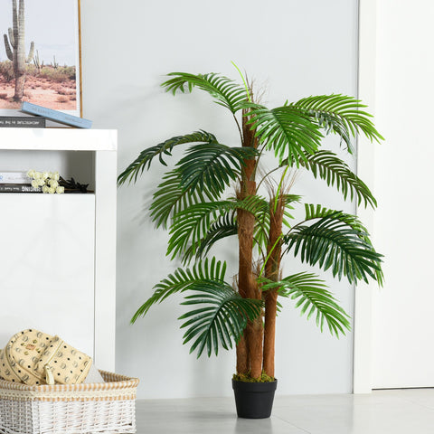 Palmeira Artificial Planta Sintética de 120cm com Vaso 19 Folhas Realistas e 3 Troncos Decoração para Casa Escritório Exterior Verde