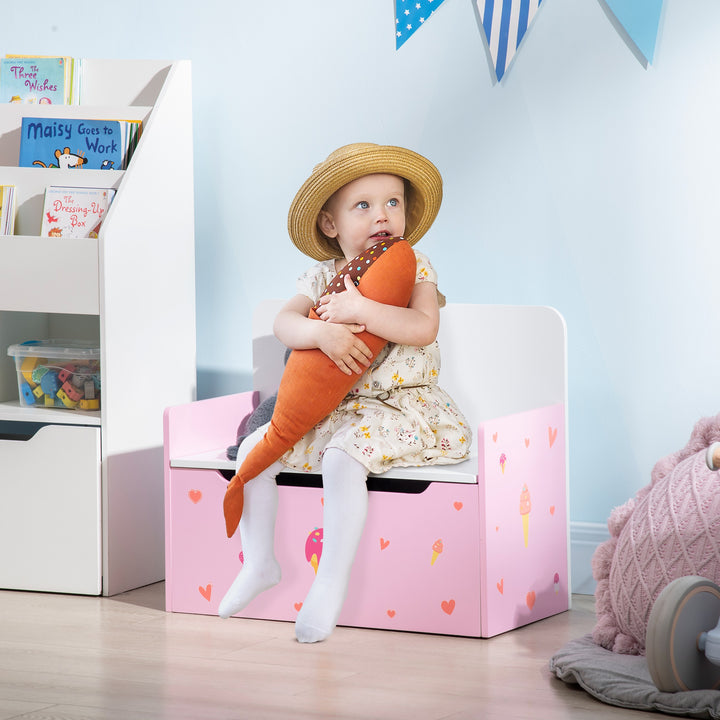 Baú Infantil 2 em 1 Baú de Armazenamento Organizador de Brinquedos para Crianças acima de 18 Meses com Tampa de Fechamento Seguro para Dormitório Sala de Jogos Carga 50kg 60x30x50cm Rosa