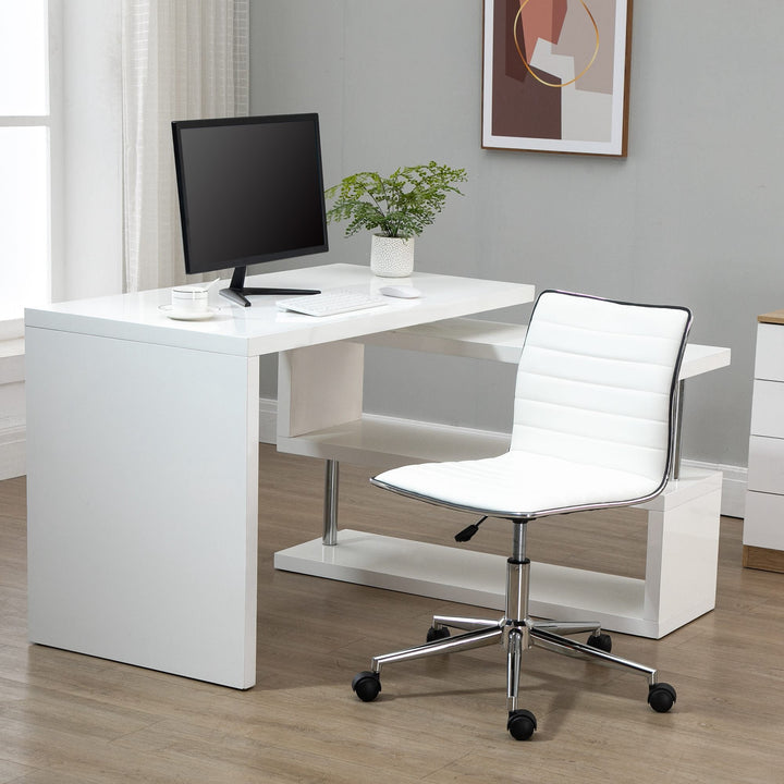Cadeira de Escritório Ergonômica Giratória com Altura Ajustável Encosto Estofado em Couro Sintético Carga 120kg 47x57x76,5-86,5cm Branco