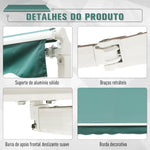 Toldo de Alumínio Manual Dobrável 395x245 cm com Manivela para Varanda Pátio Jardim e Terraço Tecido de Poliéster 280g m² - Verde Escuro