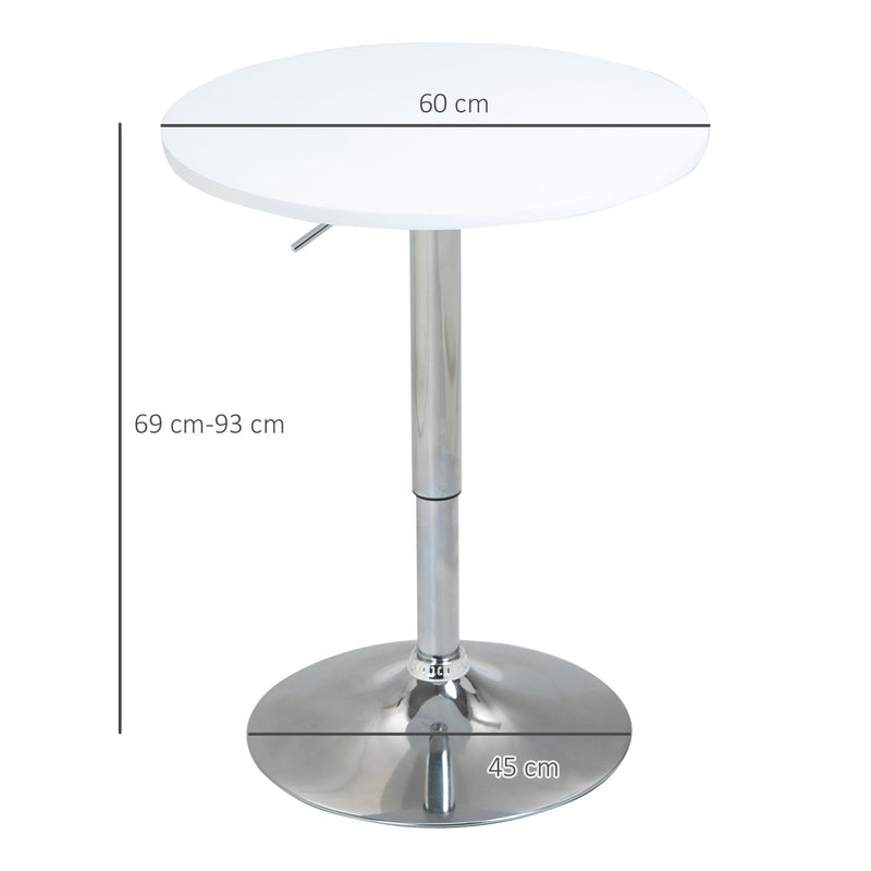 Mesa de bar ajustável em altura com base redonda e antideslizante para cozinha sala de jantar Ø60x69-93 cm Branco