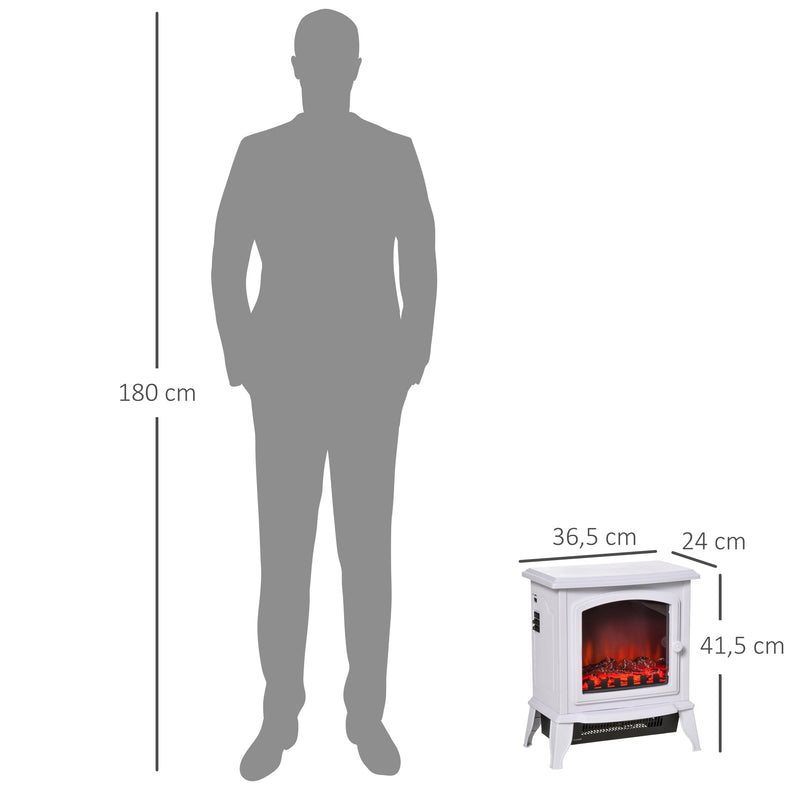 Lareira Elétrica Portátil 1000/2000W com Simulação de Chama Termostato Ajustável e Proteção de Superaquecimento para Salas de até 25m² 36,5x24x41,5cm Branco