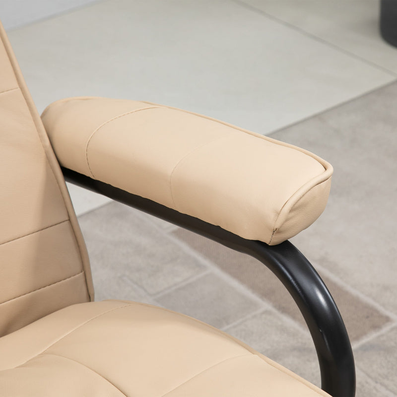 Poltrona de Massagem Elétrica com Banco para Apoiar os Pés Poltrona Relax Giratório Reclinável em até 145° com Controle Remoto e 10 Zonas de Massagem Estofado em PU 77x84x95cm Bege