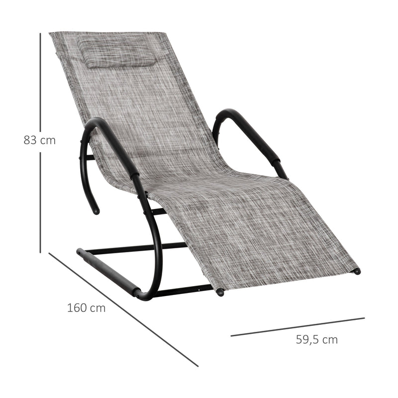 Espreguiçadeira de Jardim Ergonómica com Apoio para a Cabeça e Apoio para os Braços Espreguiçadeira Estofada em tecido Textilene Respirável para Terraço Pátio 59,5x160x83cm Cinza