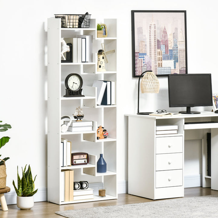 Estante para Livros de 6 Níveis Estante de Madeira com 11 Compartimentos Abertos para Sala de Estar Escritório Estúdio Anti-Tombamento Carga Máxima 100kg 61x21,6x162,6cm Branco