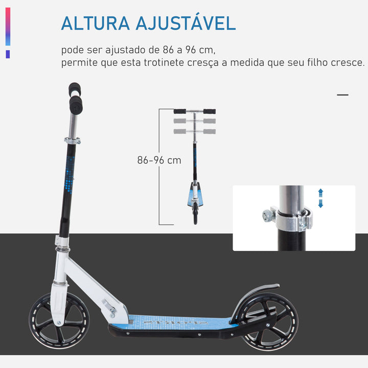 Trotinete para Crianças Scooter Dobrável Guiador Regulável Quadro Alumínio Leve e Estável Carga 100kg Branca - 68x34x60-73,5cm