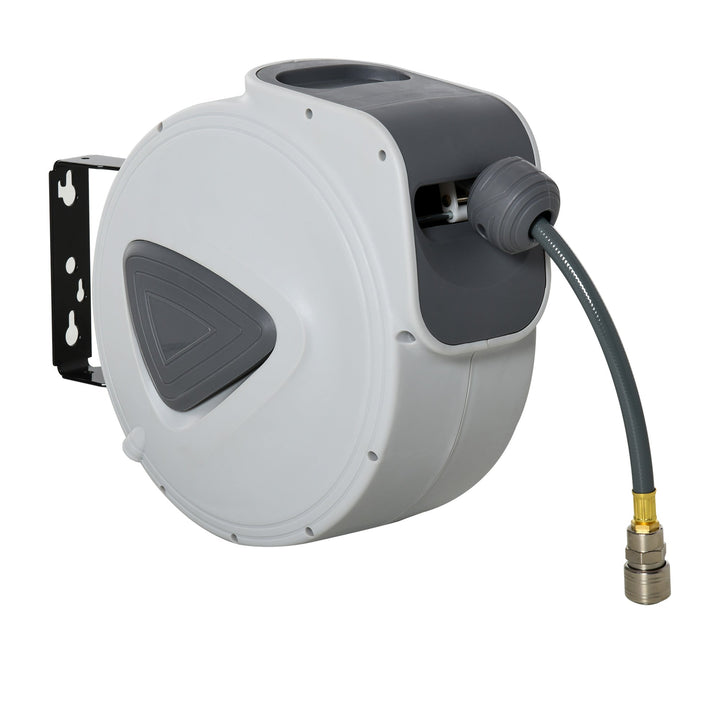 Carretel retrátil com mangueira de ar comprimido para compressor suporte giratório 180 ° Cinza 43x25x35 cm