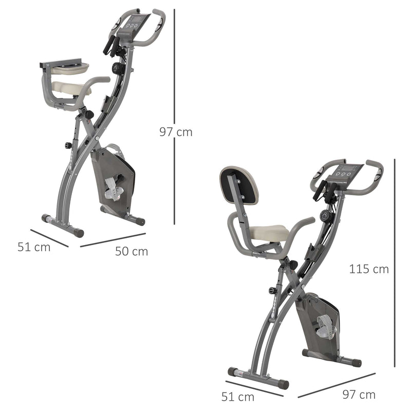 Bicicleta Estática Dobrável com Altura e Resistência Ajustáveis com Tela LCD e Assento com Encosto 51x97x115cm Cinza