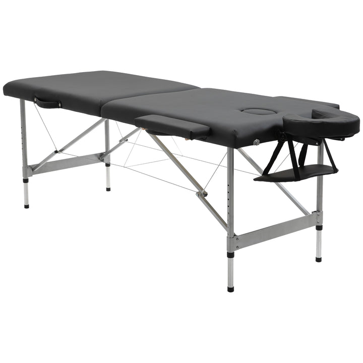 Marquesa Dobrável Mesa de Massagem Portátil com Altura Ajustável em 7 Posições Apoio para a Cabeça e Estrutura de Liga de Alumínio para Fisioterapia Carga 130kg 186x71x62-83cm Preto