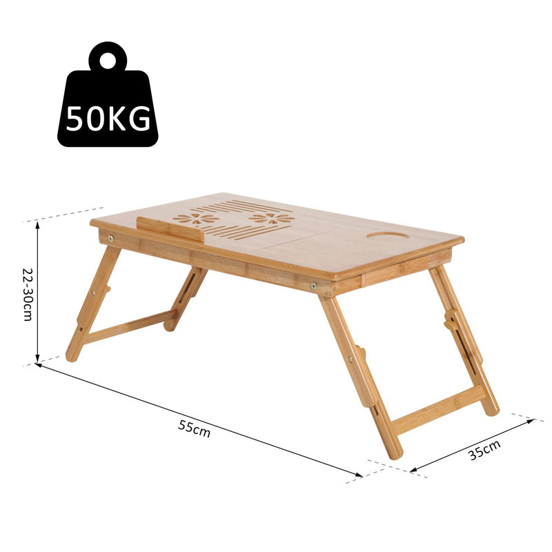 Mesa de Computador Portátil Bambu Dobrável Reclinado Altura ajustável Suporte Mesa de volta 1 Gaveta 55x35x22-30cm