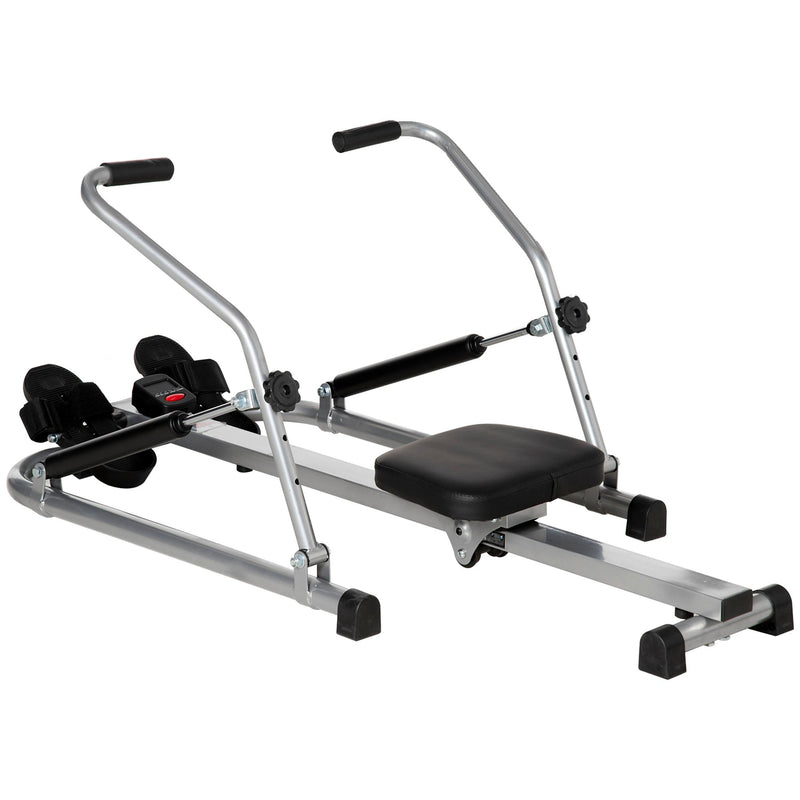 Máquina de Remo Hidráulico Dobrável com 4 Níveis de Resistência Ecrã Digital e Pedal Antiderrapante para Fitness em Casa Aço 129x70x70cm Preto e Prata