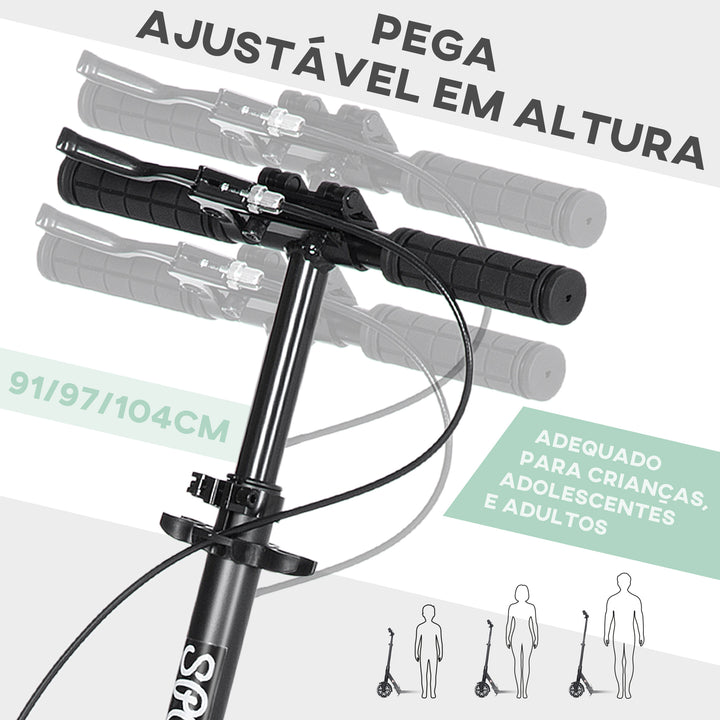 Trotinete Dobrável para Adultos e Crianças acima de 14 Anos Trotinete com Guiador Ajustável Rodas Grandes de 200mm Amortecimento e Travão Carga Máxima 100kg 91,5x36,5x91-104cm Verde