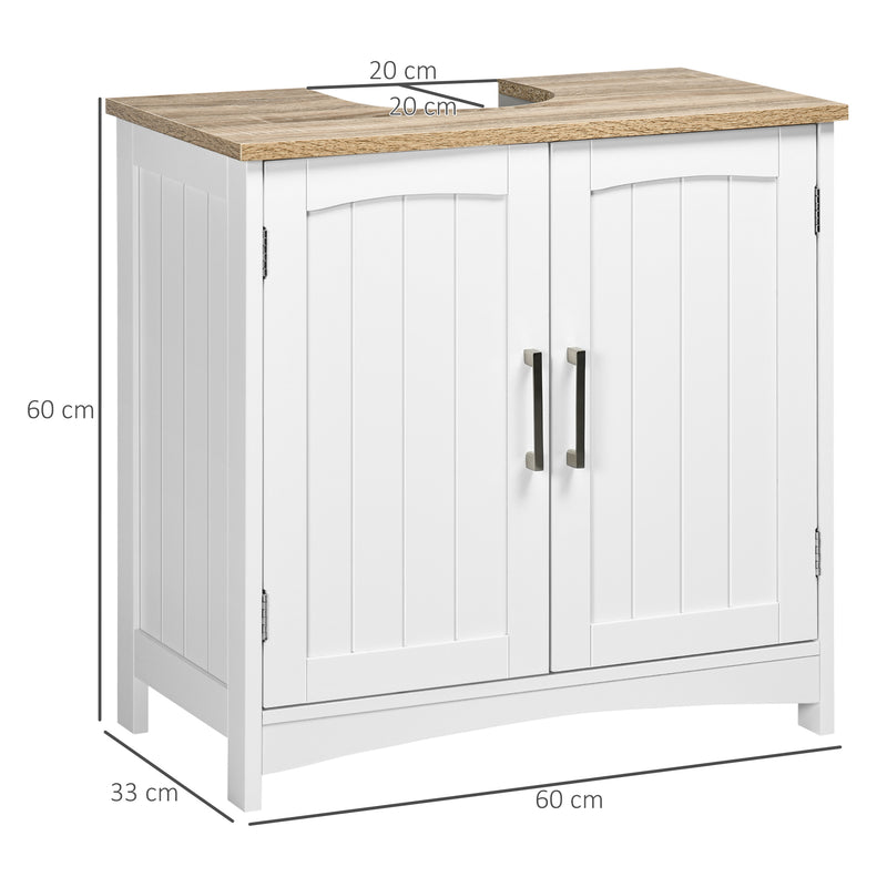 Móvel para Lavatório Pousar Armário para Casa de Banho de Madeira com 2 Portas e Prateleira Interior Ajustável Estilo Moderno Carga Máxima 40kg 60x30x60cm Branco