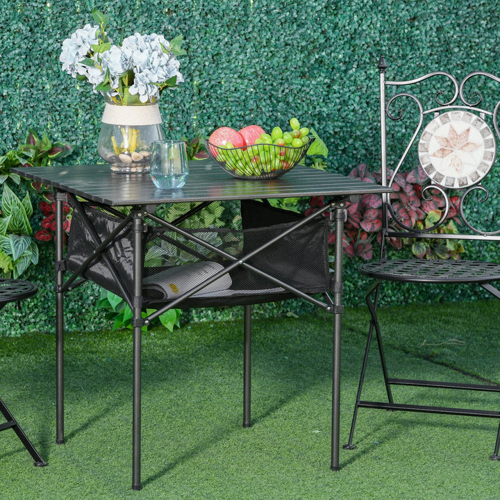 Mesa dobrável de camping piquenique com malha e bolsa de transporte 70x70x69 cm Preto