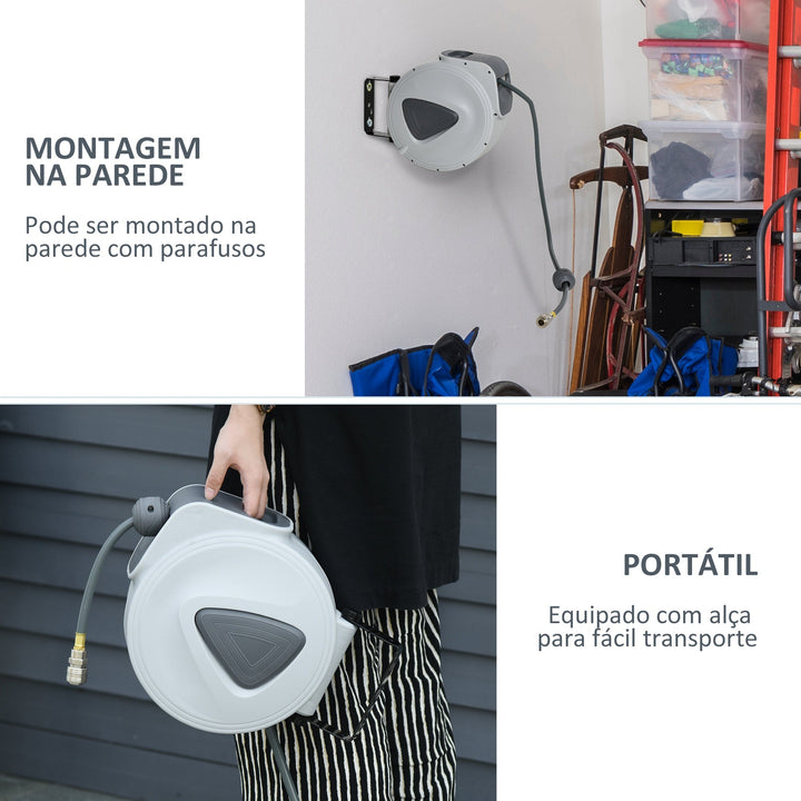 Carretel retrátil com mangueira de ar comprimido para compressor suporte giratório 180 ° Cinza 43x25x35 cm