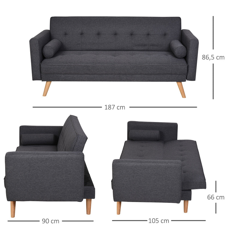 Sofá- cama 3 lugares com apoio de braços Pernas levantadas 187x90x86.5 Cinza