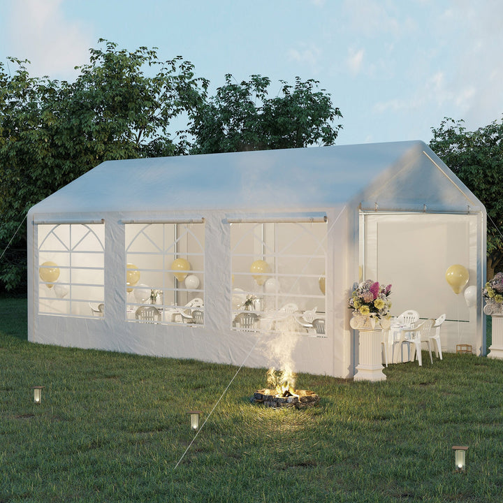 Pérgola para Jardim 6x3m Pérgola de Jardim com 4 Painéis Laterais 2 Portas Enroláveis e 6 Janelas Proteção UV para Exterior Eventos Casamentos Branco