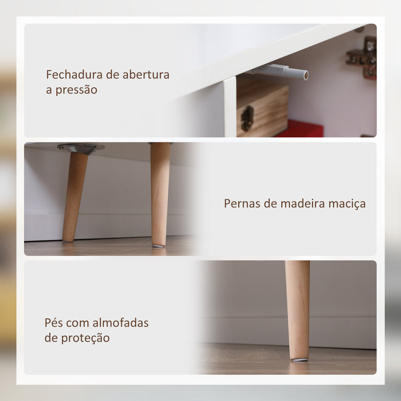 Móvel de TV Minimalista com 2 Prateleiras de Armazenamento e Armário Móvel de TV para Televisores de até 55 Polegadas para Dormitório 110x40x50cm Branco e Madeira