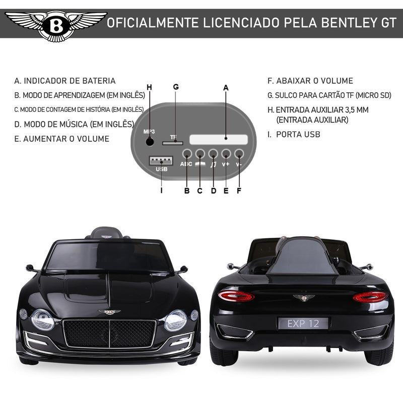 Bentley GT elétrico licenciado para crianças acima de 3 anos