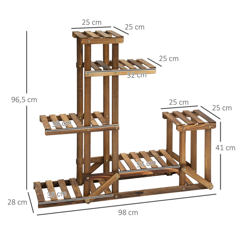 Suporte de Madeira para Flores Estante Decorativa para Vasos de Plantas com 6 Prateleiras Interior e Exterior para Jardim Balção Terraço 98x28x96,5cm Natural