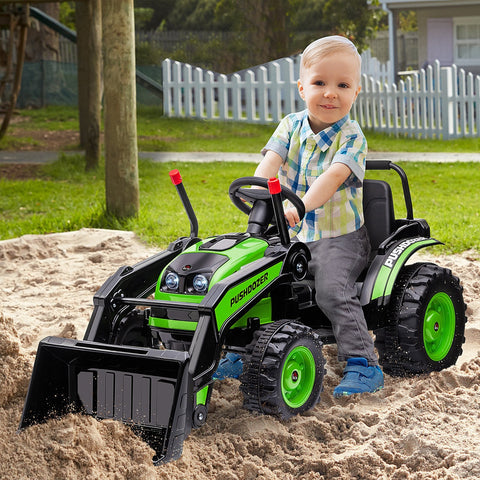 Trator Escavadeira Elétrica para Crianças acima de 3 Anos Veículo Infantil com Pá Bateria 6V Música e Luzes 132x62x65 cm Preto e Verde