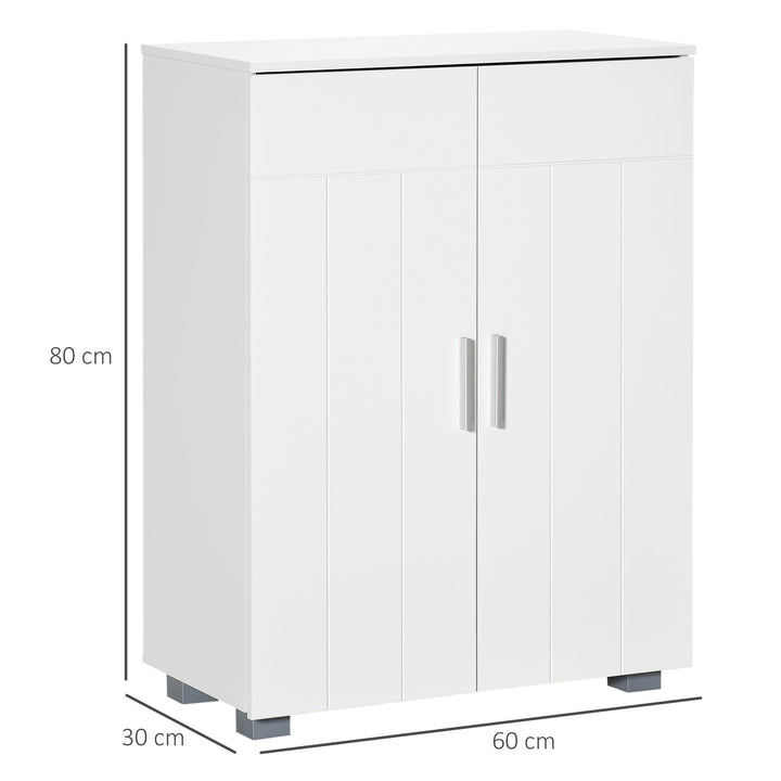 Armário de Casa de Banho com 2 Portas e 2 Prateleiras Ajustáveis em 7 Níveis Móvel Auxiliar de Armazenamento para Sala de Estar Cozinha 60x30x80cm Branco