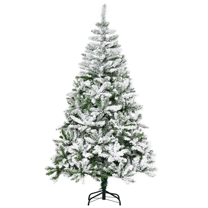Árvore de Natal Artificial 180cm com Neve Ignífugo com 750 Ramos Folhas de PVC Base Dobrável e Suporte Metálico Decoração de Natal para Interiores Verde