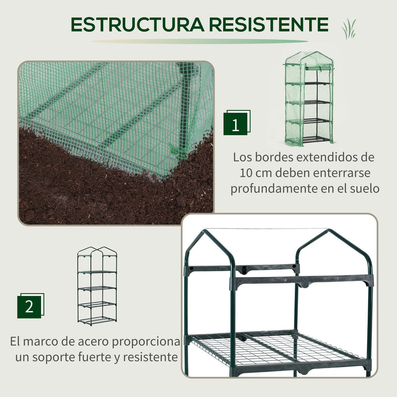 Estufa de Jardim com 4 Prateleiras e Cobertura de PE Estufa de Aço para Cultivo de Plantas Flores 69x50x160cm Verde