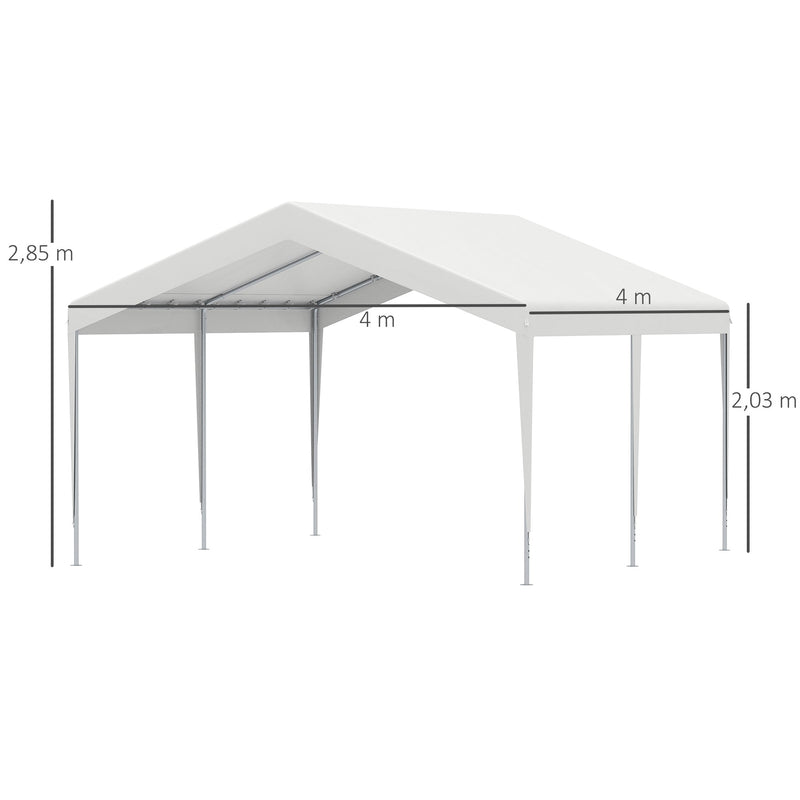 Tenda de Garagem para Carros 4x4m Portátil Impermeável Tenda de Jardim Pátio Exterior com Acessórios para Eventos Festas Metal Galvanizado Branco