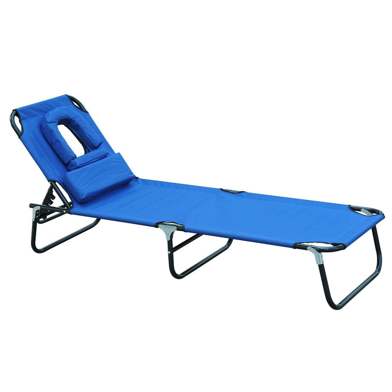 Espreguiçadeira reclinável e dobrável com almofada de leitura ou massagem - Cor Azul - Aço - 190x56x28 cm