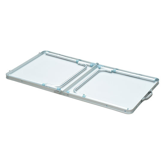 Mesa de acampamento dobrável e conversível com altura ajustável - Cor: Branco - Alumínio e MDF - 120x60x54-70cm