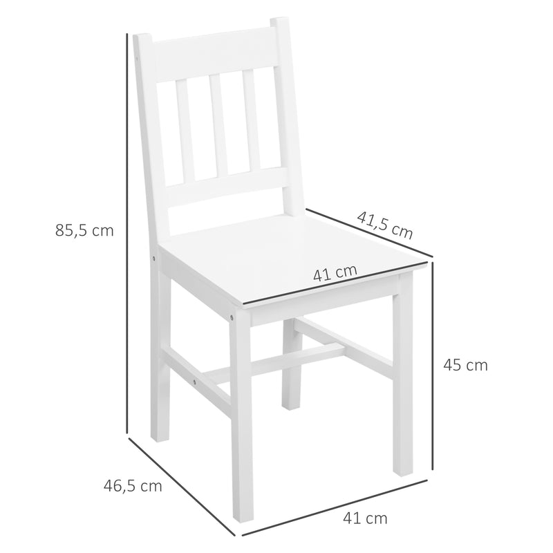 Conjunto de 2 Cadeiras de Sala de Jantar Cadeira de Cozinha com Encosto de Ripas Estrutura de Madeira de Pinho para Sala de Jantar Restaurante Carga Máxima 120 kg 41x46,5x85,5 cm Branco