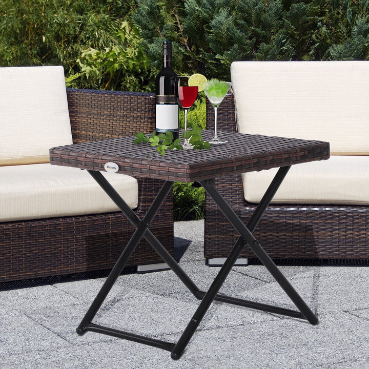 Mesa dobrável para jardim em vime e aço inoxidável com pernas cruzadas 40x40x40 cm marrom