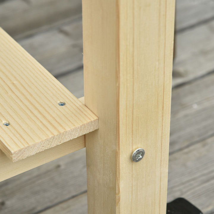 Horta urbana mesa de cultivo elevada de madeira com prateleira tecido Geotêxtil rodas com Freios portátil para Jardim 118x55x83 cm Cor Natural