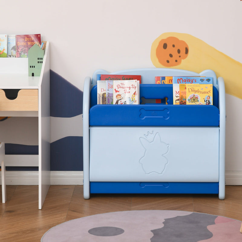 Estante Infantil de Brinquedos e Livros para Crianças com 2 Prateleiras e Caixa de Armazenamento com Tampa Dobrável para Habitação Infantil 70x33x62,5cm Azul