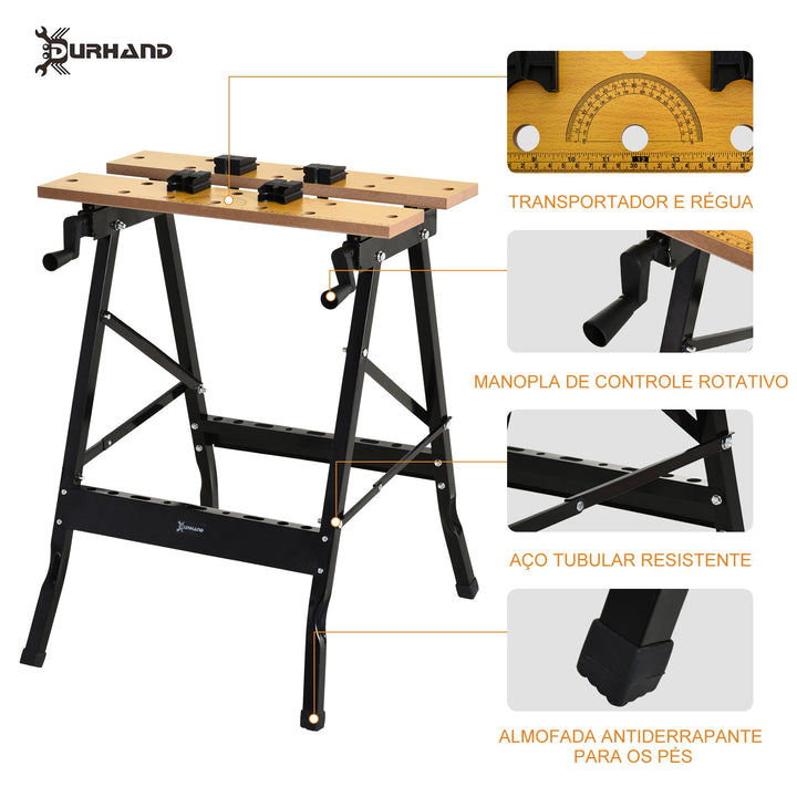 Bancada de trabalho dobrável com braçadeiras Uso Doméstico Ferro MDF 70 kg 56x62x75 cm