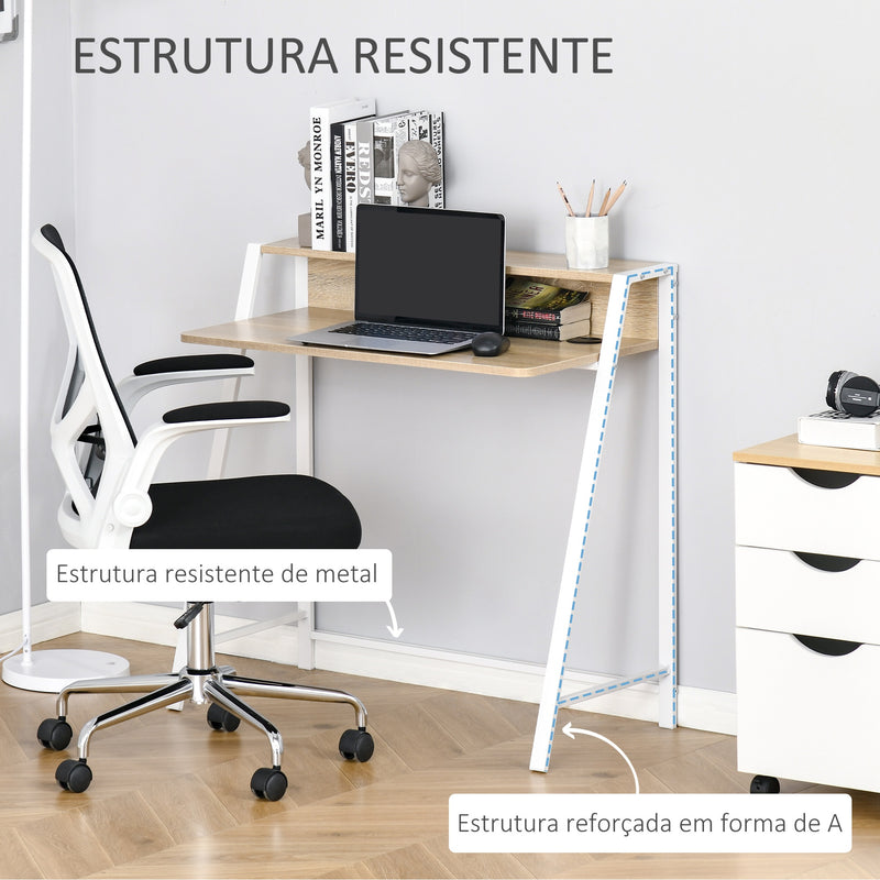 Secretária Mesa de Computador 84x45x85cm com Bancada de Madeira e Pés de Metal Estilo Moderno para Escritório Estúdio Dormitório Carga Máxima 20kg Carvalho e Branco