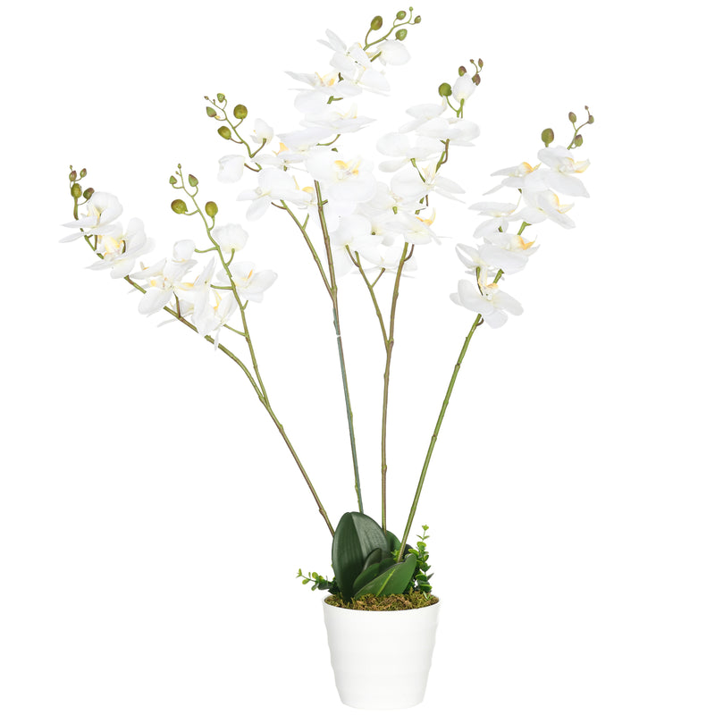 Planta Artificial Orquídea com Vaso Orquídea Artificial para Decoração de Casa Centro de Mesa Casamento Ø16,5x75 cm Branco