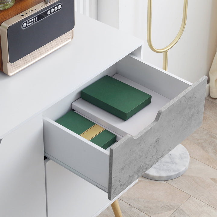 Aparador de Sala de Estar com 2 Portas e 1 Gaveta Aparador para Escritório Estúdio Dormitório Estilo Moderno Anti-Tombo 98x39x81,5cm Branco e Cinza
