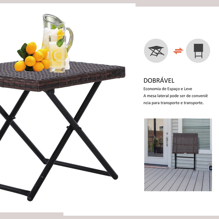 Mesa dobrável para jardim em vime e aço inoxidável com pernas cruzadas 40x40x40 cm marrom