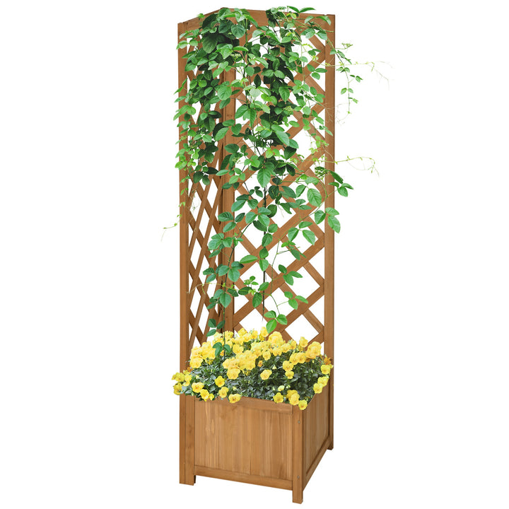 Floreira com Treliça de Madeira Caixa de Plantio com Suporte para Plantas Trepadeiras Cultivos de Plantas Flores Decoração 40x40x145cm Madeira
