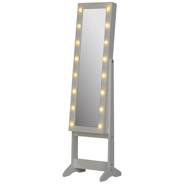 Guarda-Joias de Pé, com Espelho, Armário para Joias 16 Luzes LED Reclinável 36x30x136cm Branco