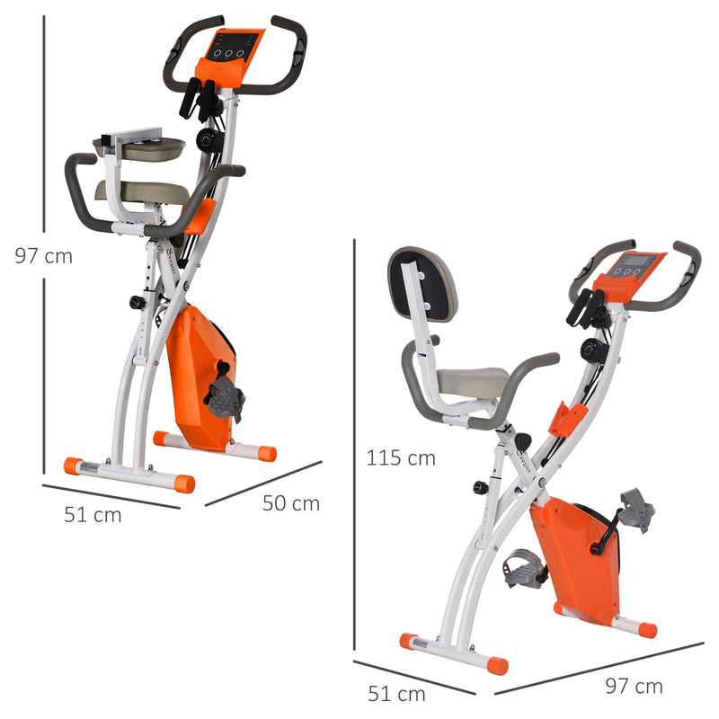 Bicicleta Estática Dobrável com Altura e Resistência Ajustáveis com Tela LCD e Assento com Encosto 51x97x115cm Laranja