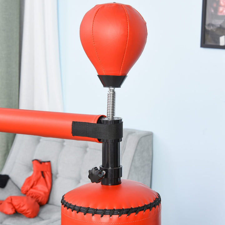 Saco de perfuração em pé com barra giratória e Bola de punção 360 ° para adultos e crianças 88x48x155-205 cm Preto e vermelho