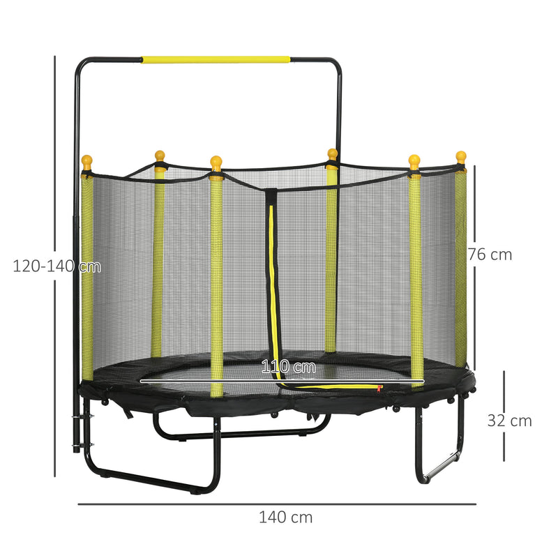 Trampolim Infantil Ø110 cm Trampolim para Crianças de 1-10 Anos com Rede de Segurança Barra Ajustável para Interior e Exterior Ø140x120-140 cm Preto