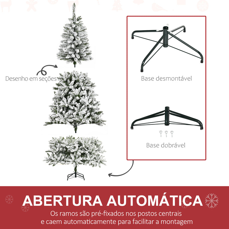 Árvore de Natal Artificial 255cm com Neve Ignífugo com 1300 Ramos Folhas de PVC Base Dobrável e Suporte Metálico Decoração de Natal para Interiores Verde