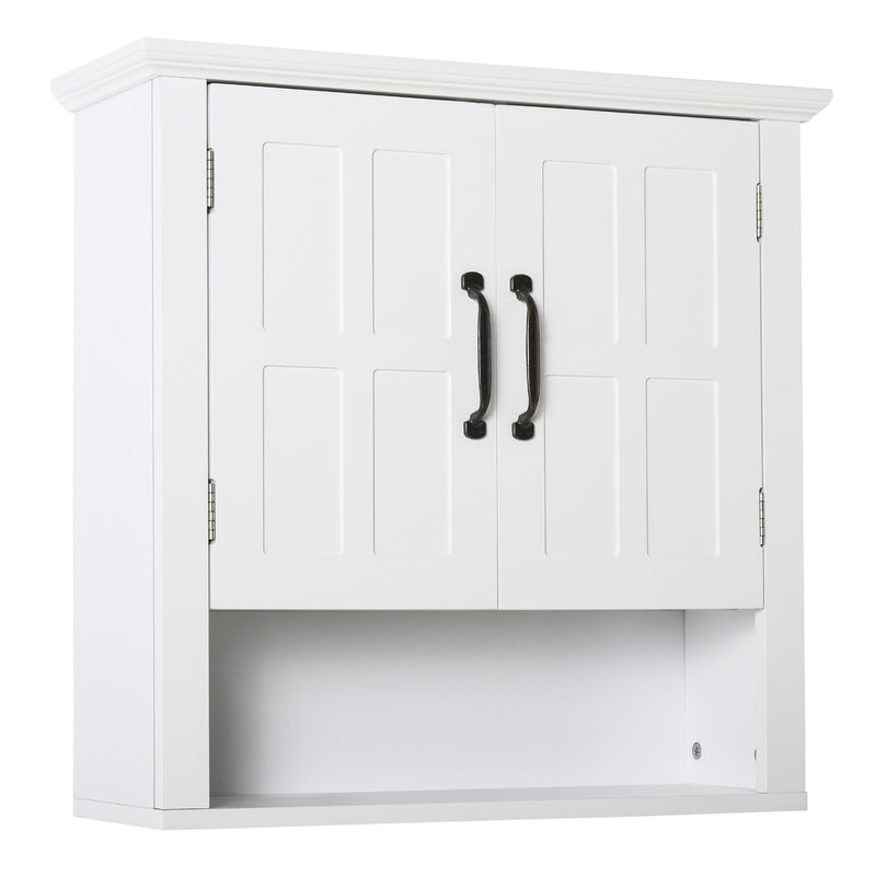 Armário de Parede para Casa de Banho Móvel Suspenso para Casa de Banho com 2 Portas e Prateleira Ajustável e Armazenamento Aberto 60x19,8x58 cm Branco