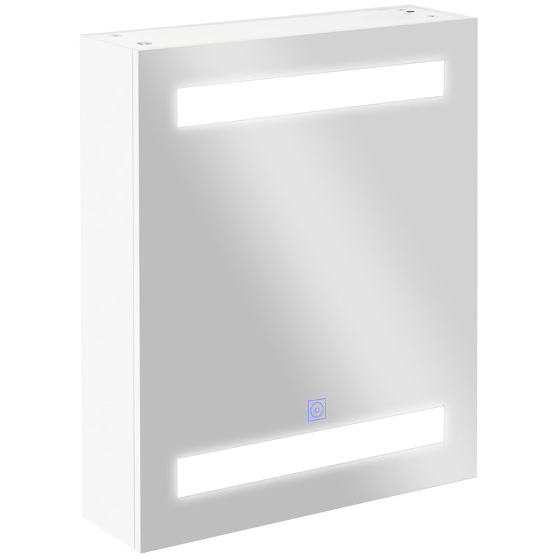 Armário Casa de Banho com Espelho e Luz LED Armário com Espelho com 2 Prateleiras de Armazenamento e Interruptor Tátil 550x15x60 cm Branco