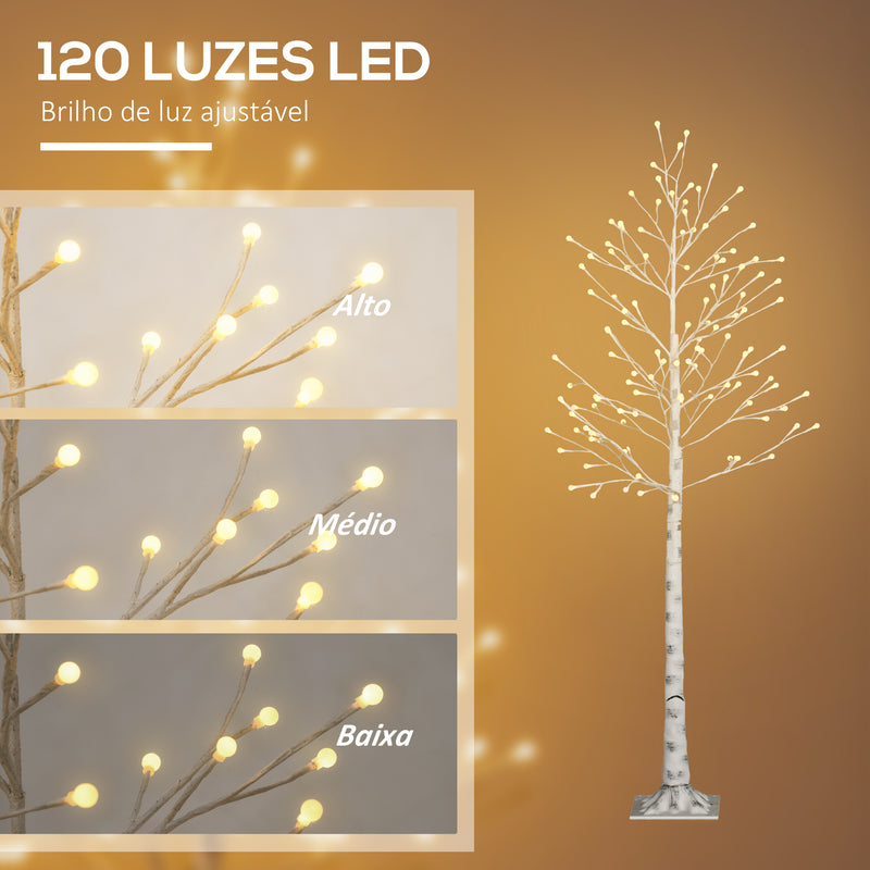 Árvore Sintética Altura 150cm com 120 Luzes LED IP44 Ajustável em 3 Modos Ramos Flexíveis e Base de Candeeiro Árvore de Decoração de Natal para Interiores 20x20x150cm Branco